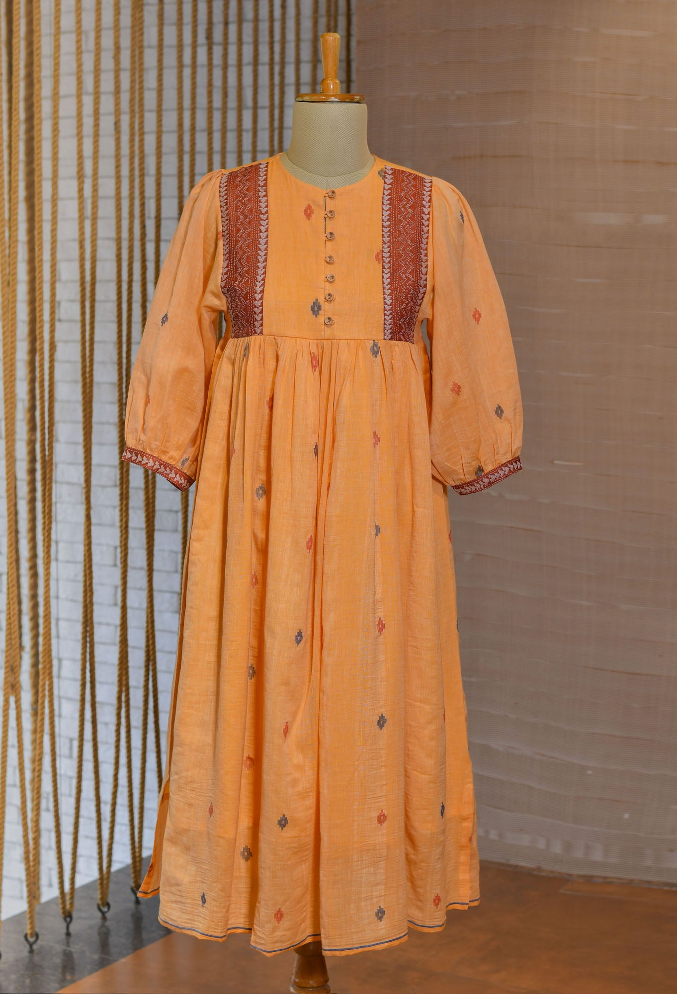 Hand woven jamdani dress with hand embroidery