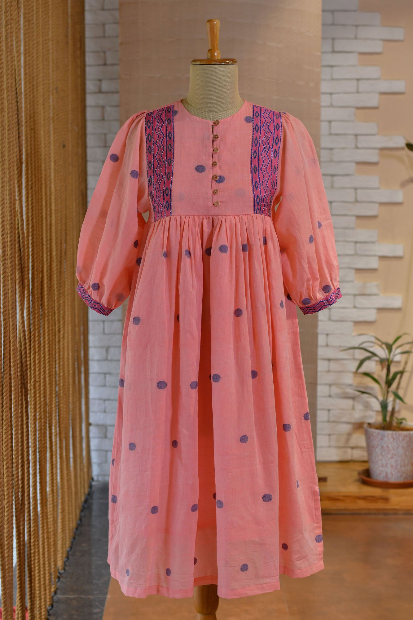Hand woven jamdani dress with hand embroidery