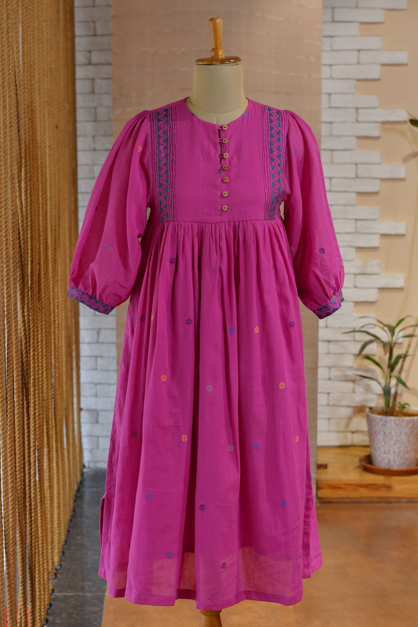Hand woven jamdani dress with hand embroidery