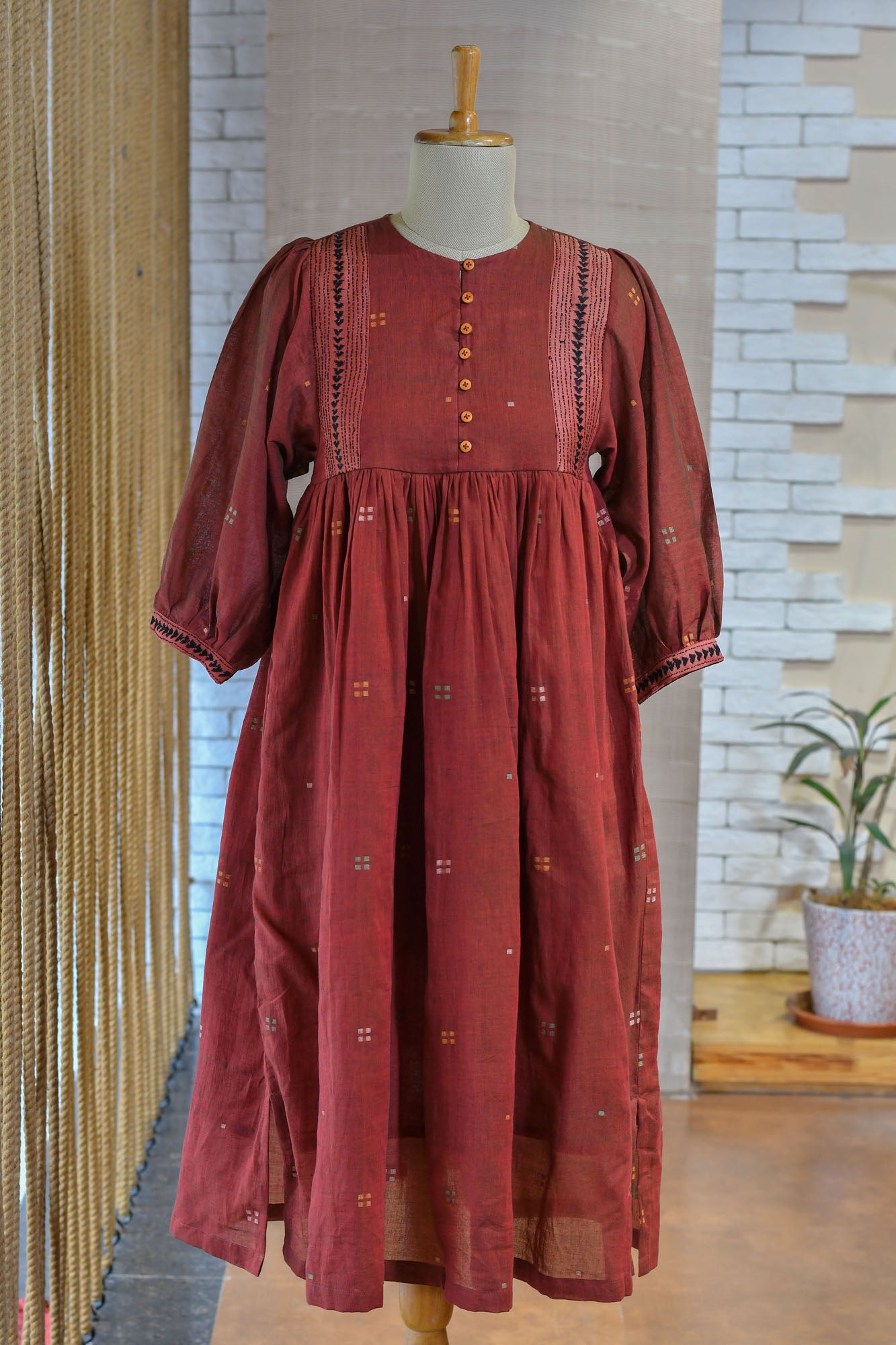 Hand woven jamdani dress with hand embroidery
