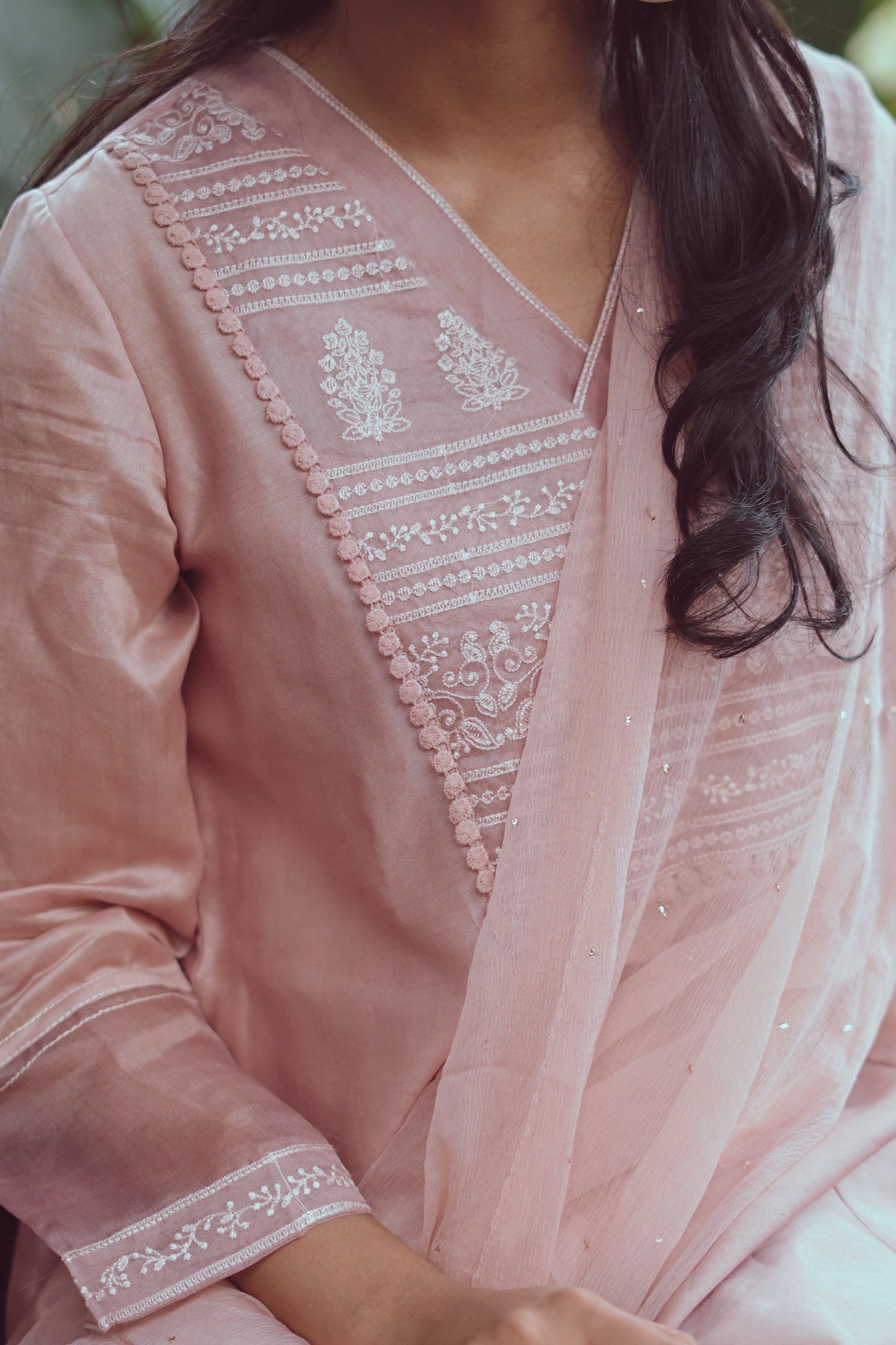 Handwoven Chanderi Kurta with Organza Yoke and Modal Bottom
