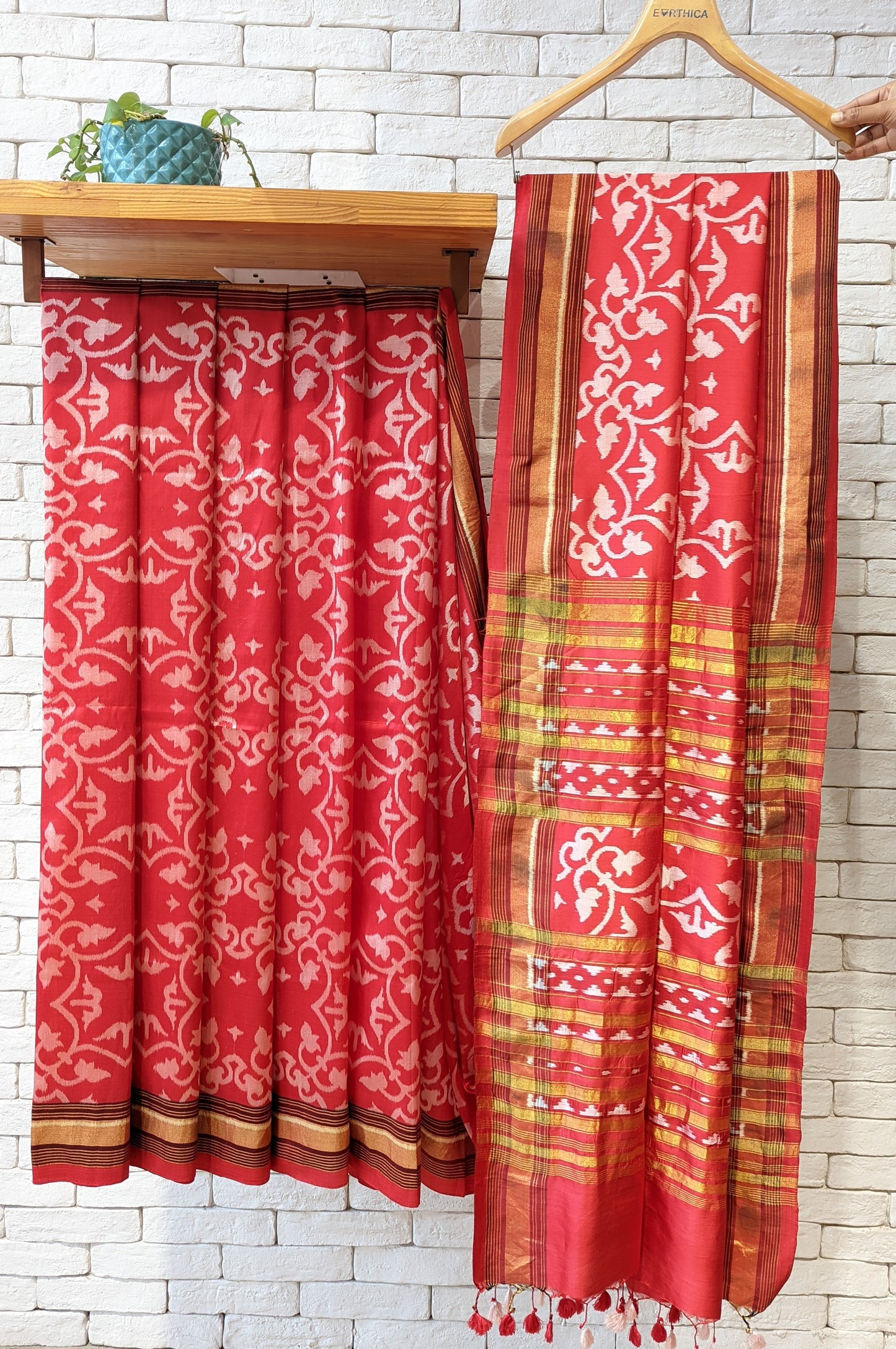 Handloom Ikat Red Silk Saree
