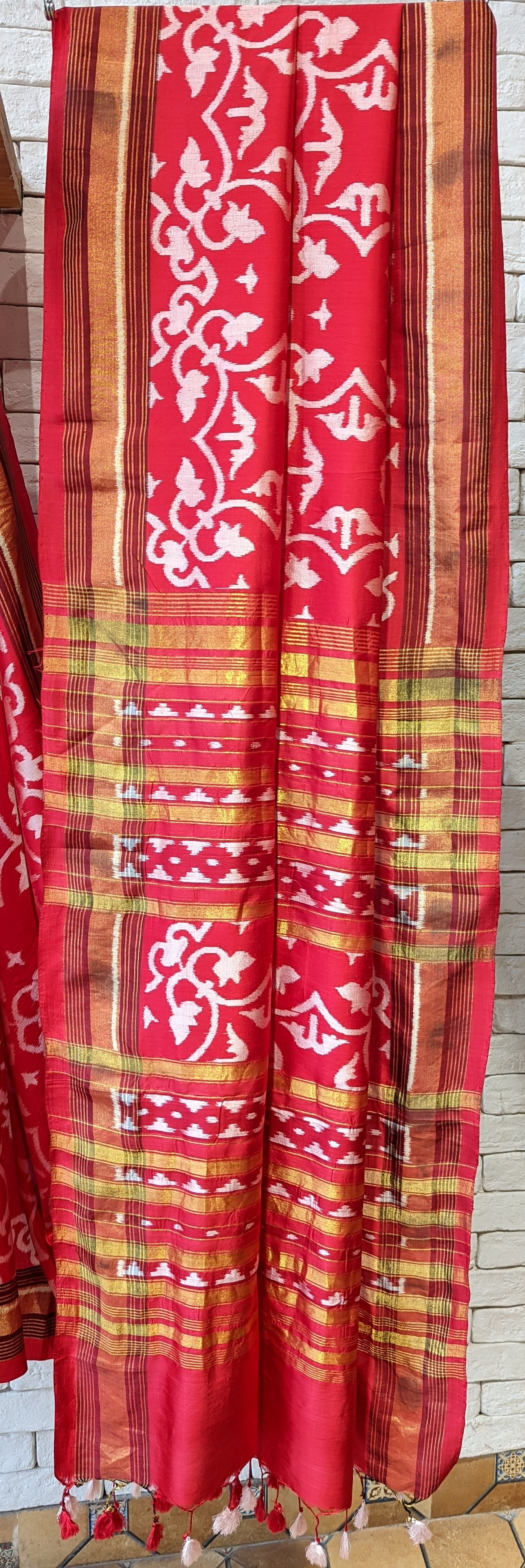 Handloom Ikat Red Silk Saree