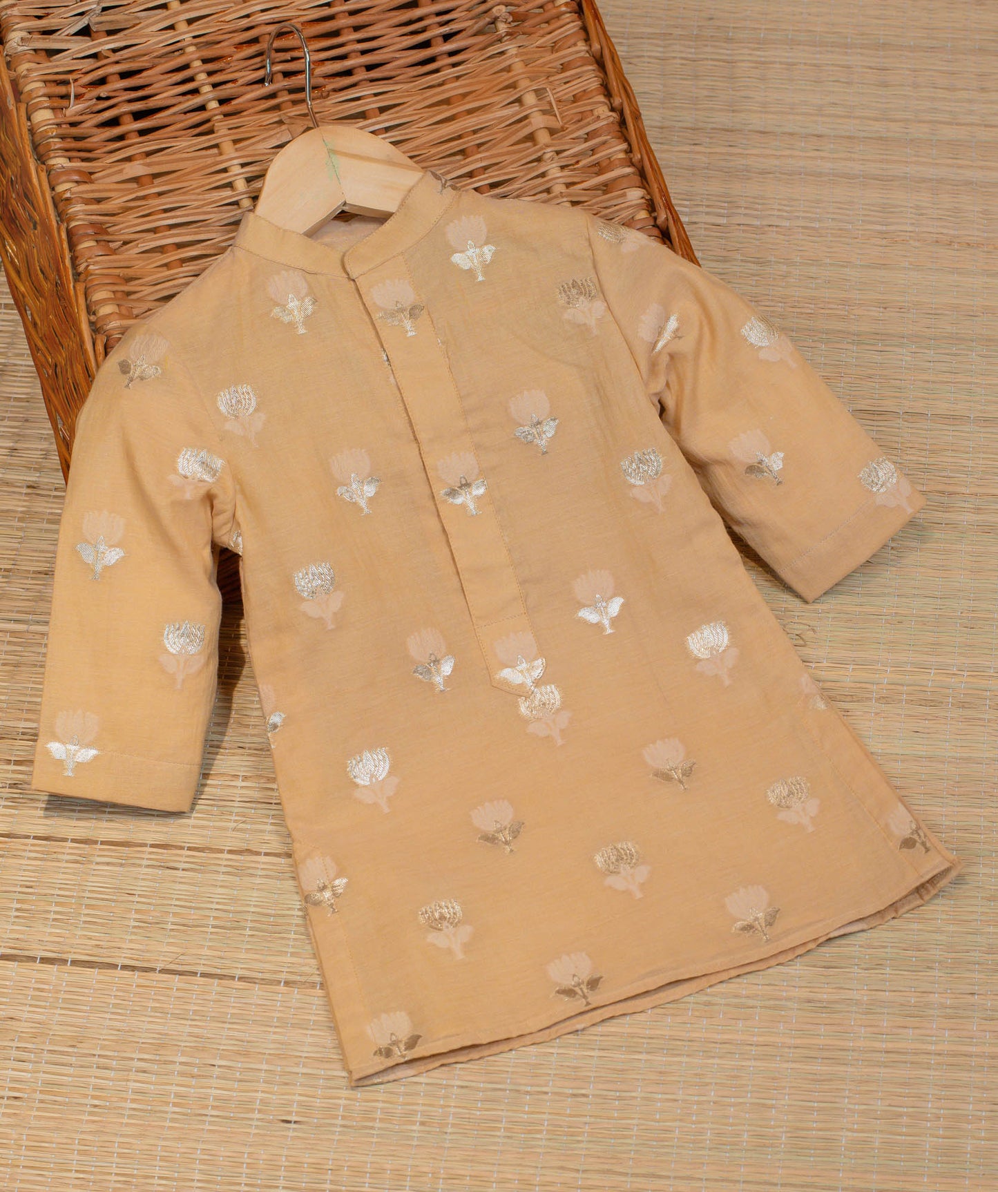 Kids boys - Beige Kurta bottom with Organza Jacket