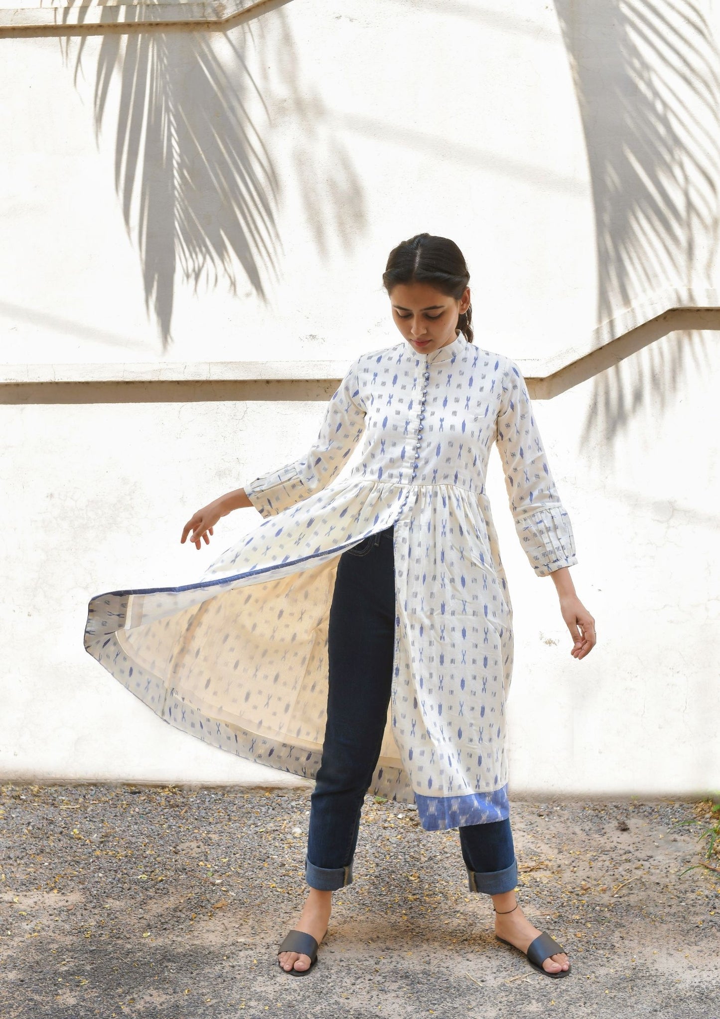 Ikat dress with centre slit
