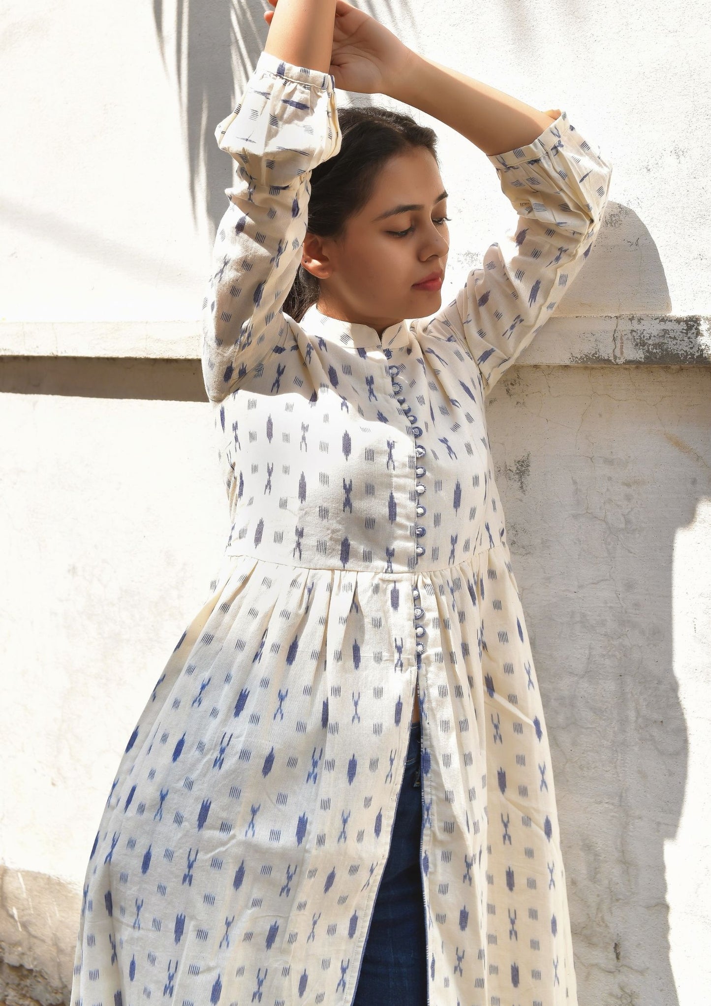 Ikat dress with centre slit