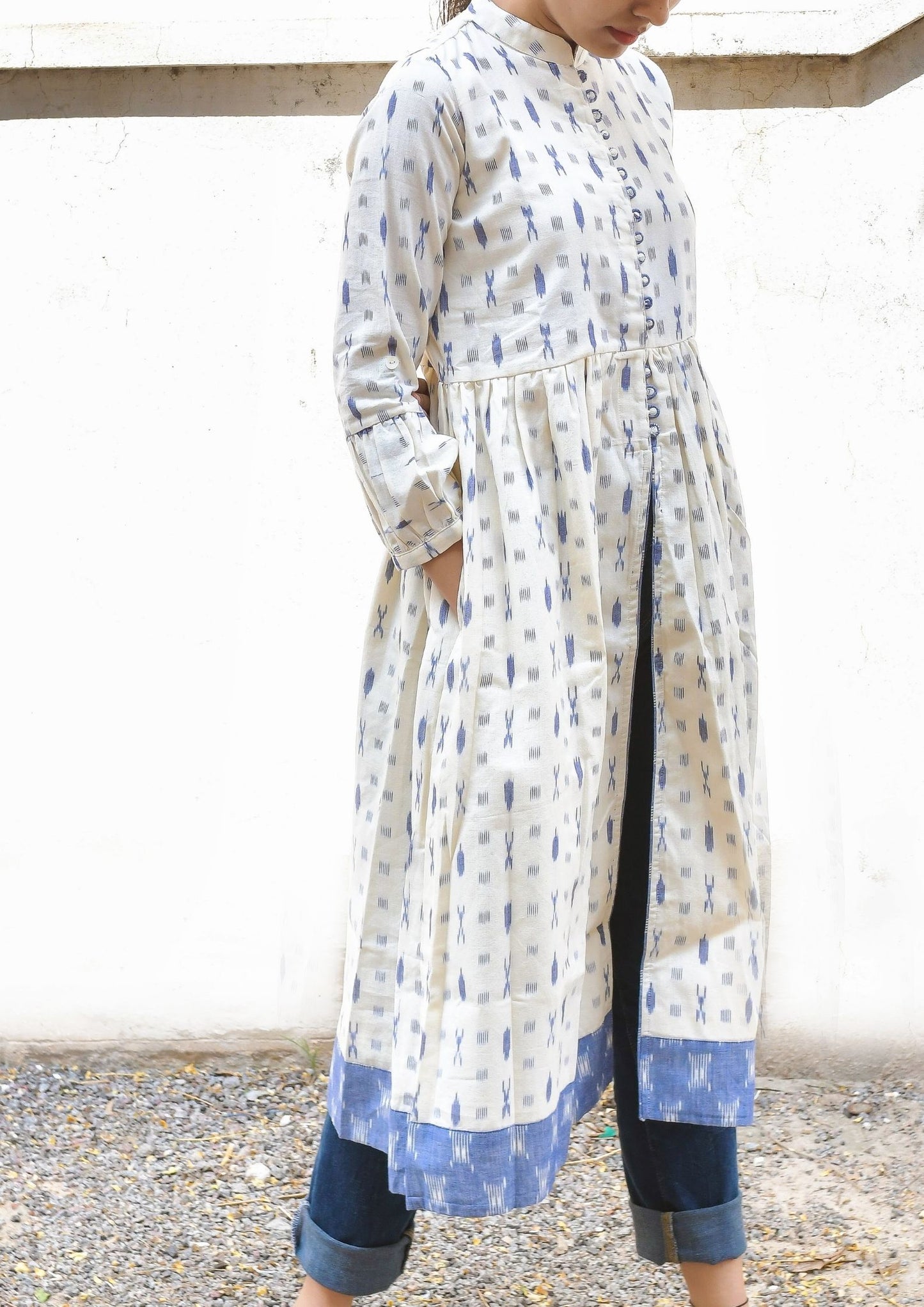 Ikat dress with centre slit