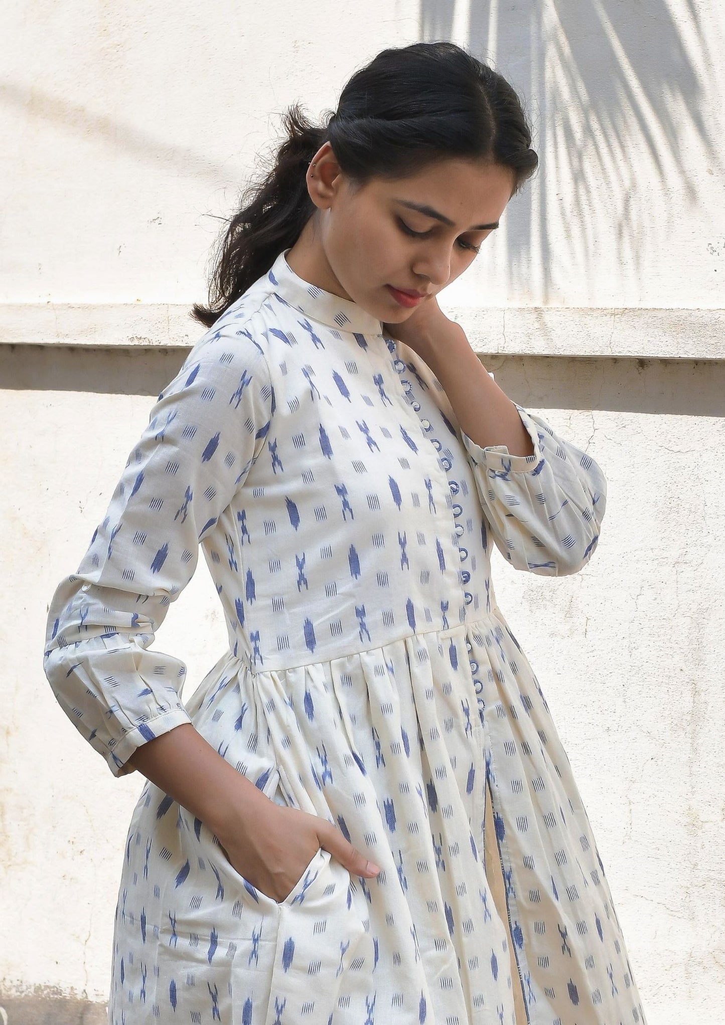 Ikat dress with centre slit