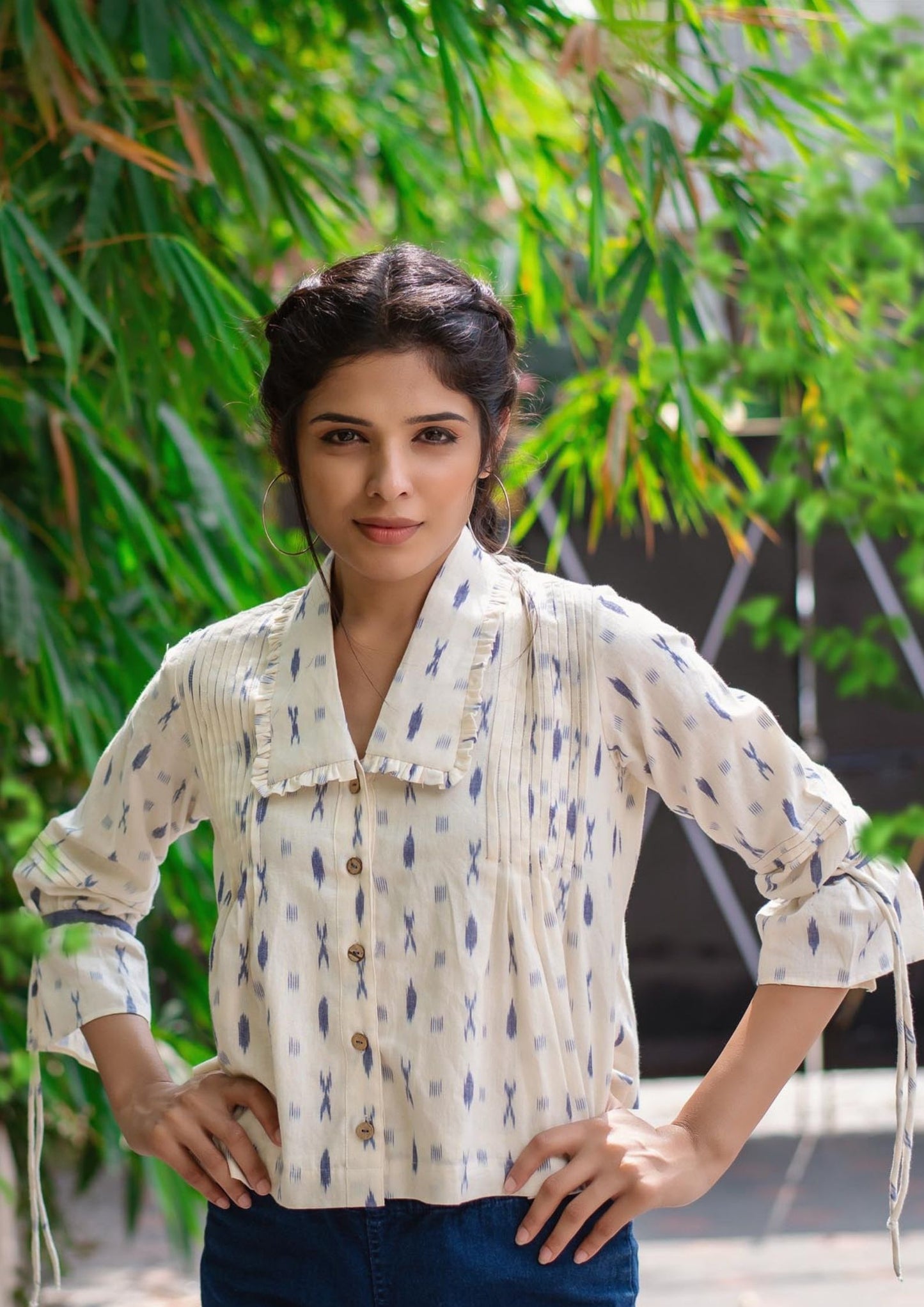 Hand Woven White Ikat Top