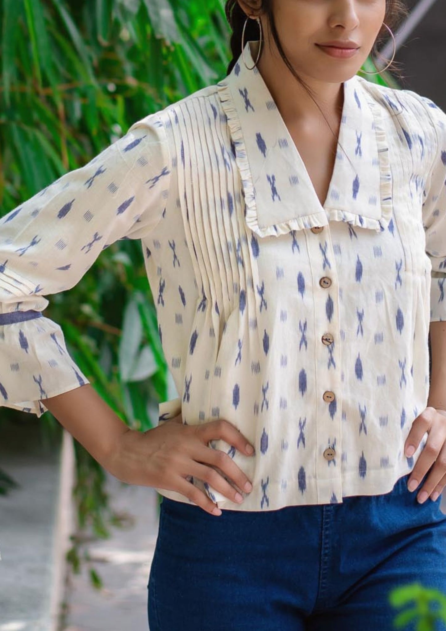 Hand Woven White Ikat Top