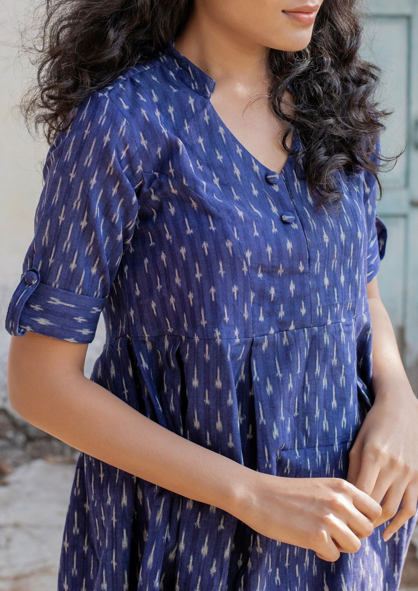Handwoven Ikat Blue Dress