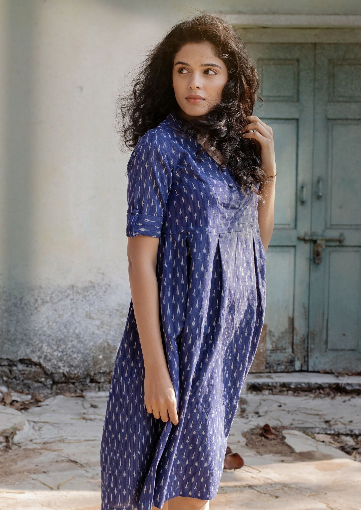Handwoven Ikat Blue Dress