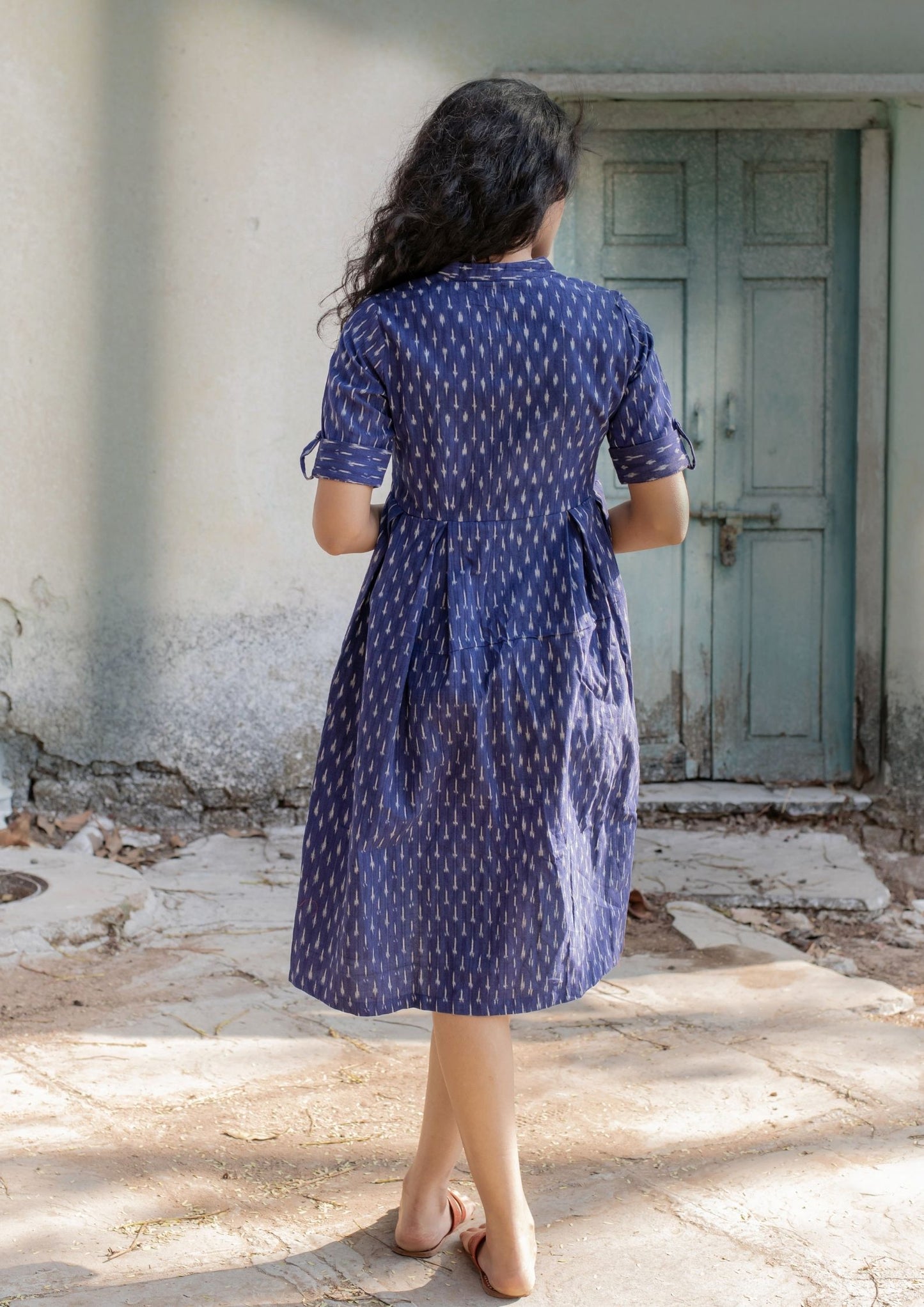Handwoven Ikat Blue Dress