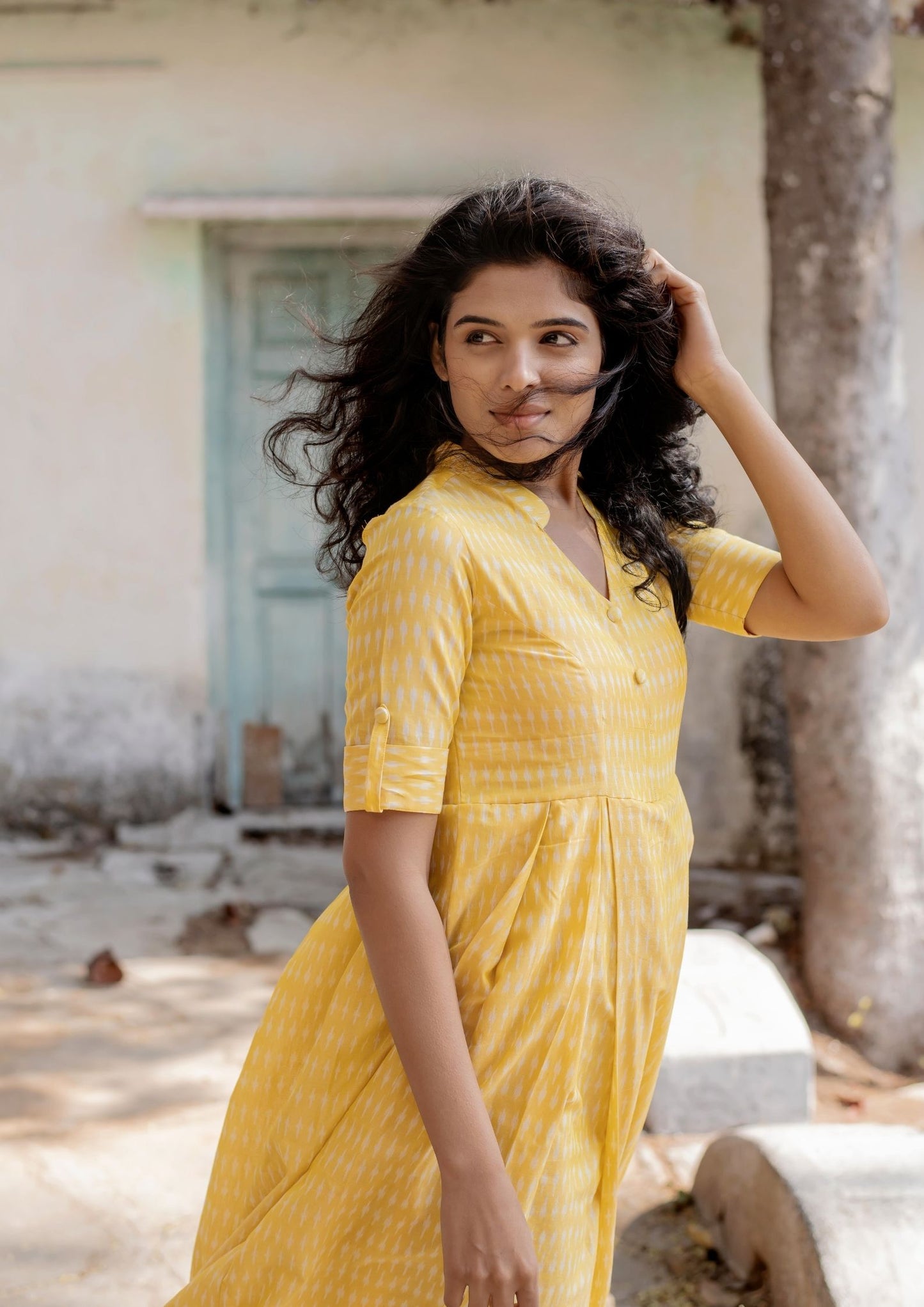 Handwoven Yellow Ikat Dress