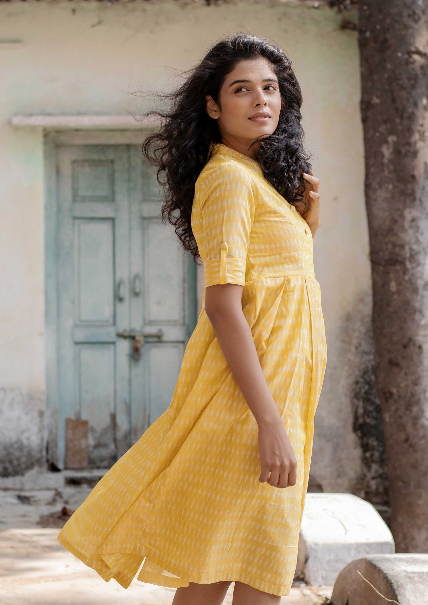 Handwoven Yellow Ikat Dress