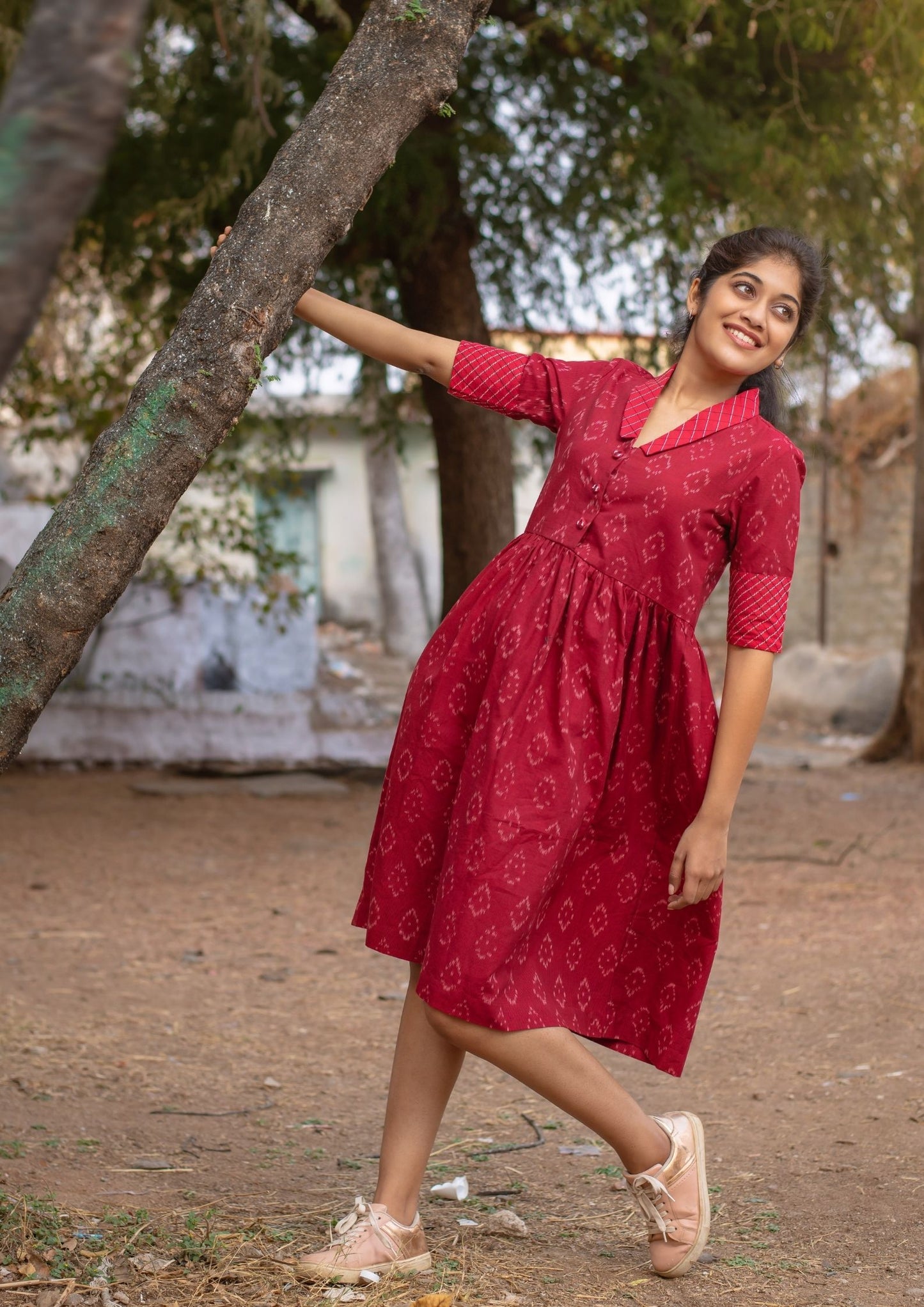 Handwoven Red Ikat Dress