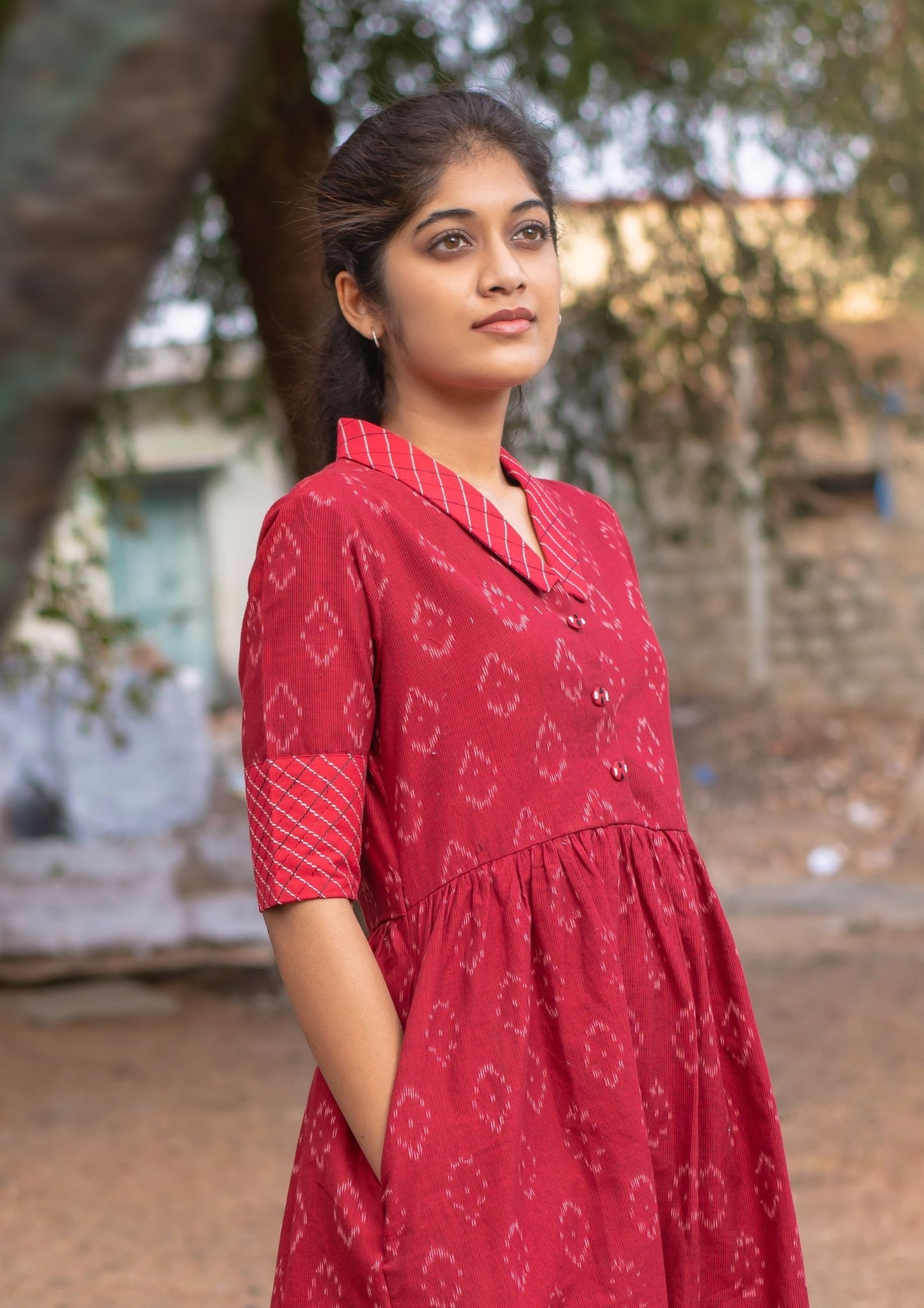 Handwoven Red Ikat Dress