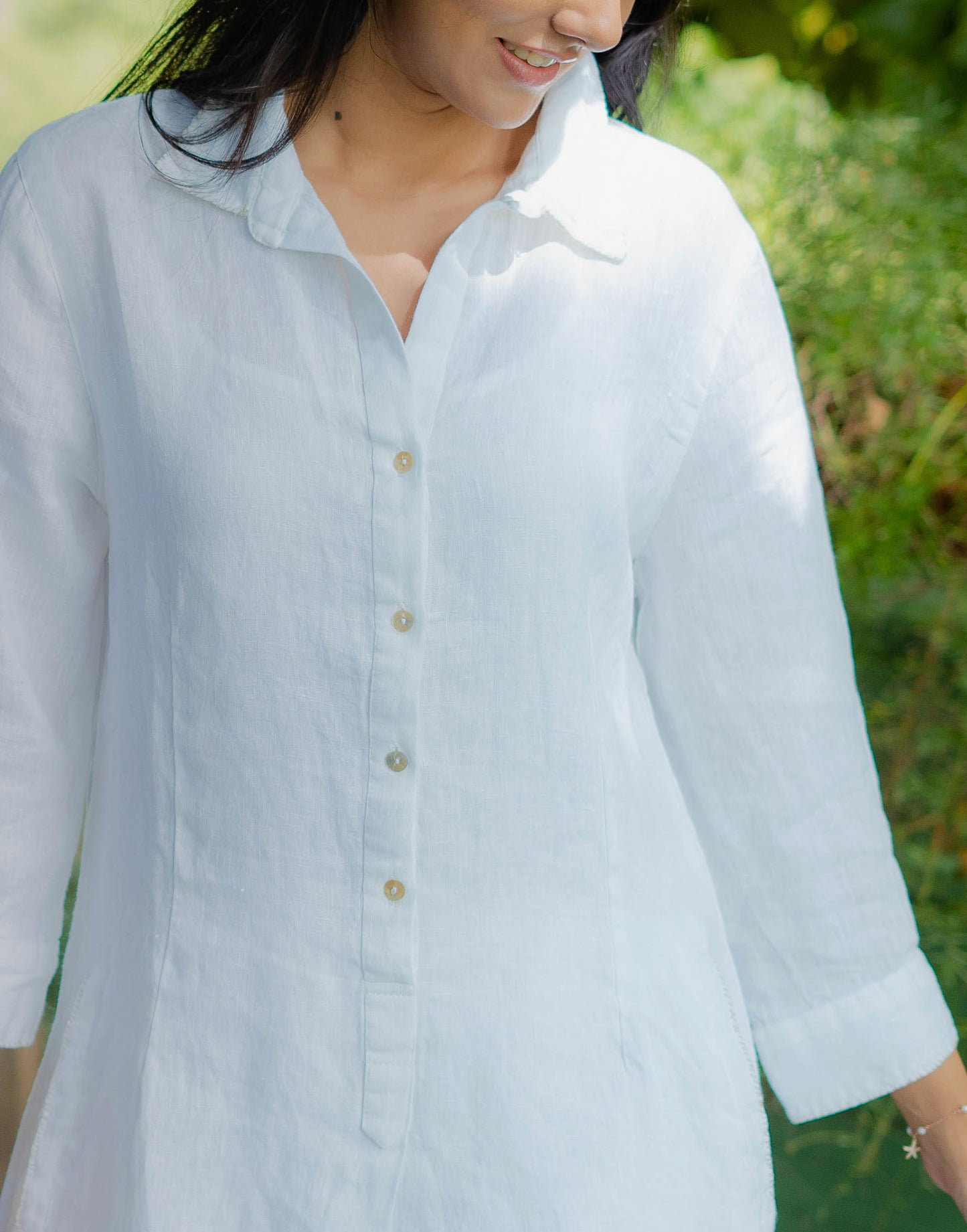 A line dress in linen .