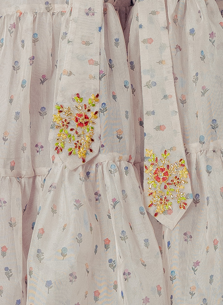 Kids girls frock with embroidered peter pan collar and tie up detail