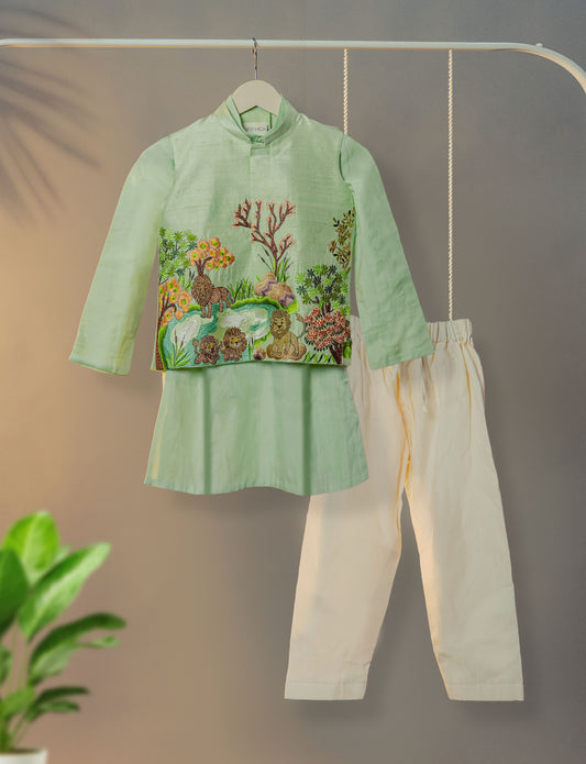 Kids boys - The lions of gir - embroidered thematic jacket set