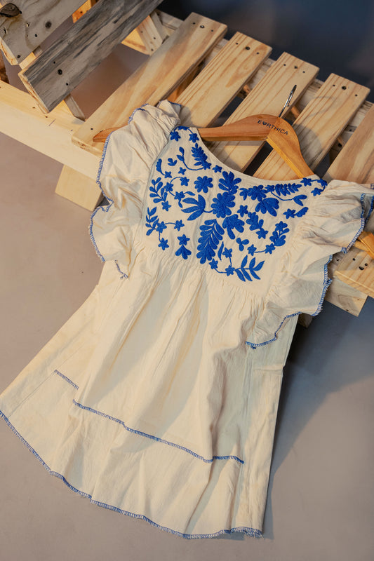 Kids girls White cotton summer dress with embroidery
