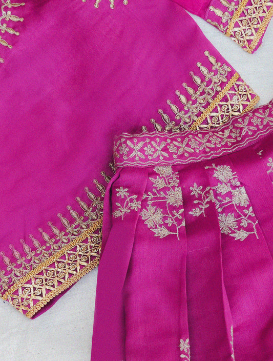 Kids girls embroidered lehenga set in fuchsia pink