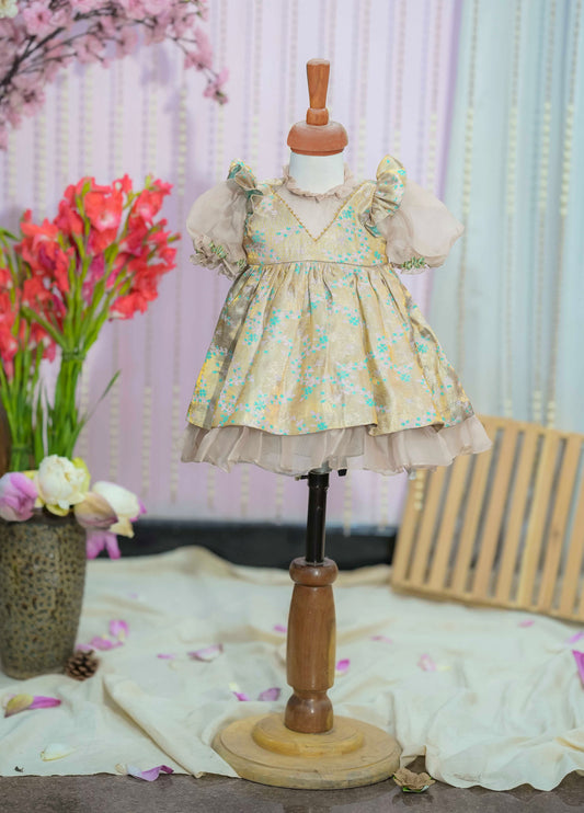 Kids girls fancy dress in brocade silk