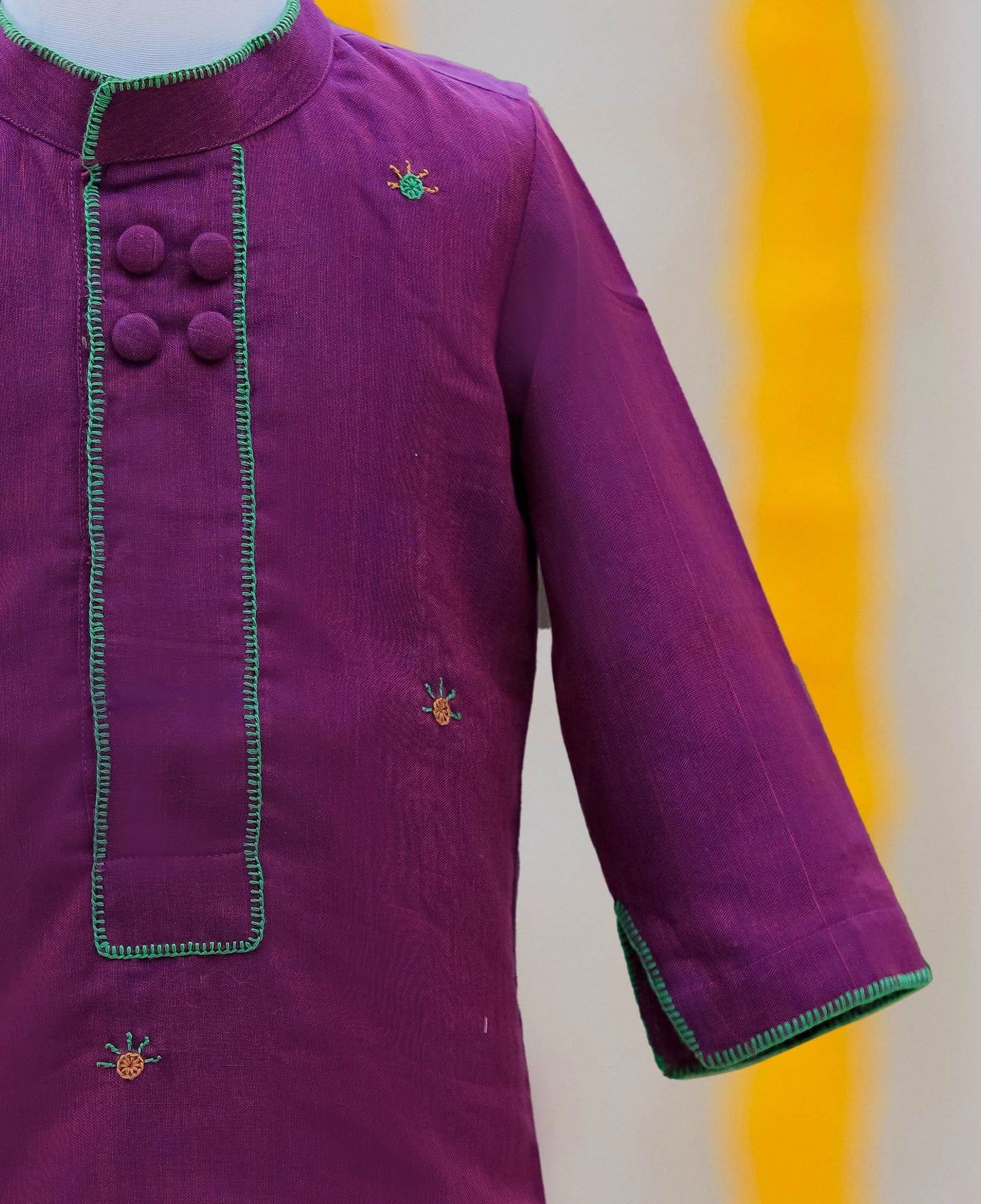 Kids boys cotton kurta set in purple and white