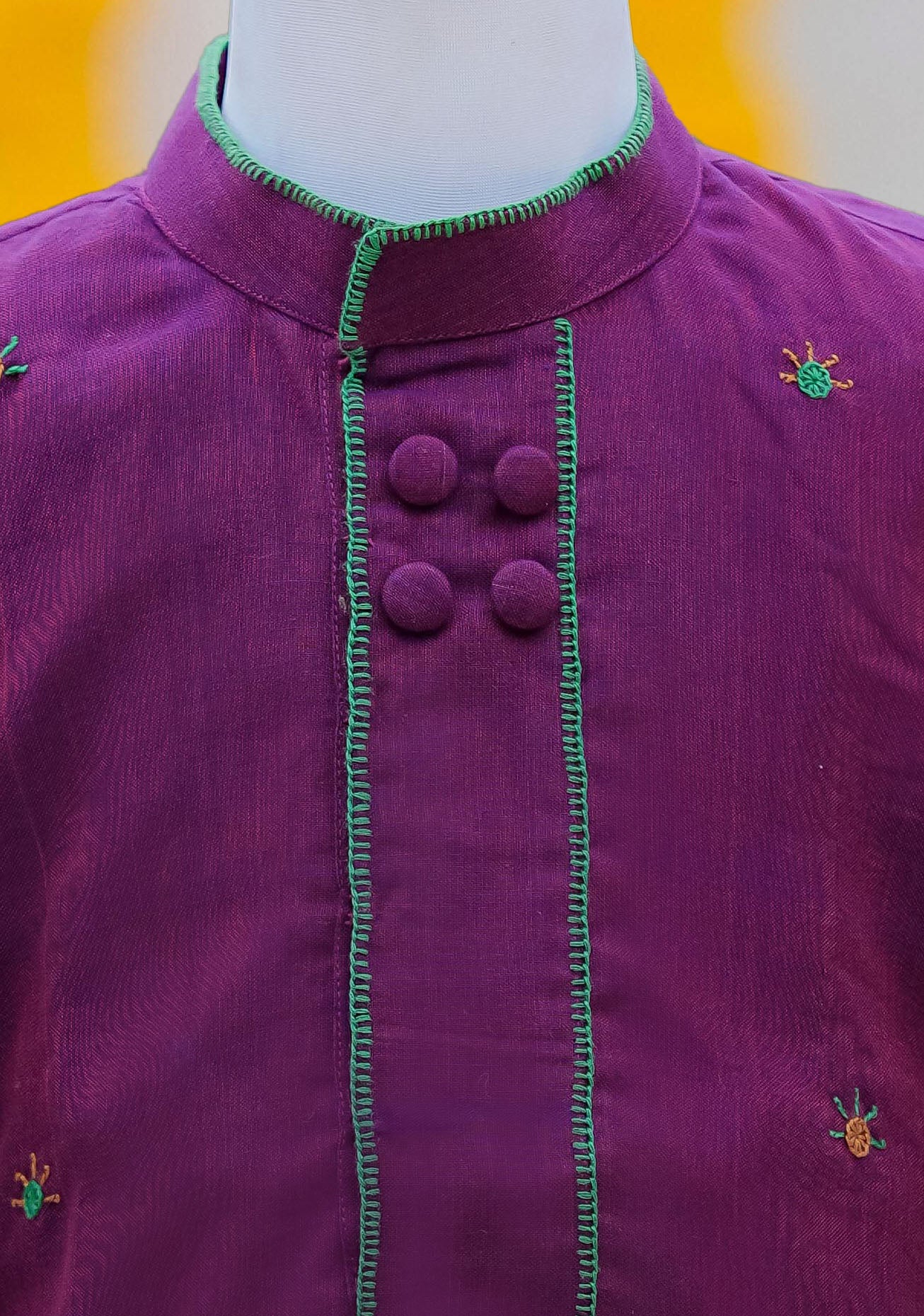 Kids boys cotton kurta set in purple and white