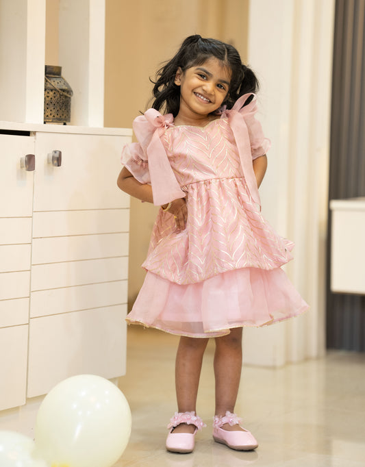 Kids girls embellished organza frock in pale pink