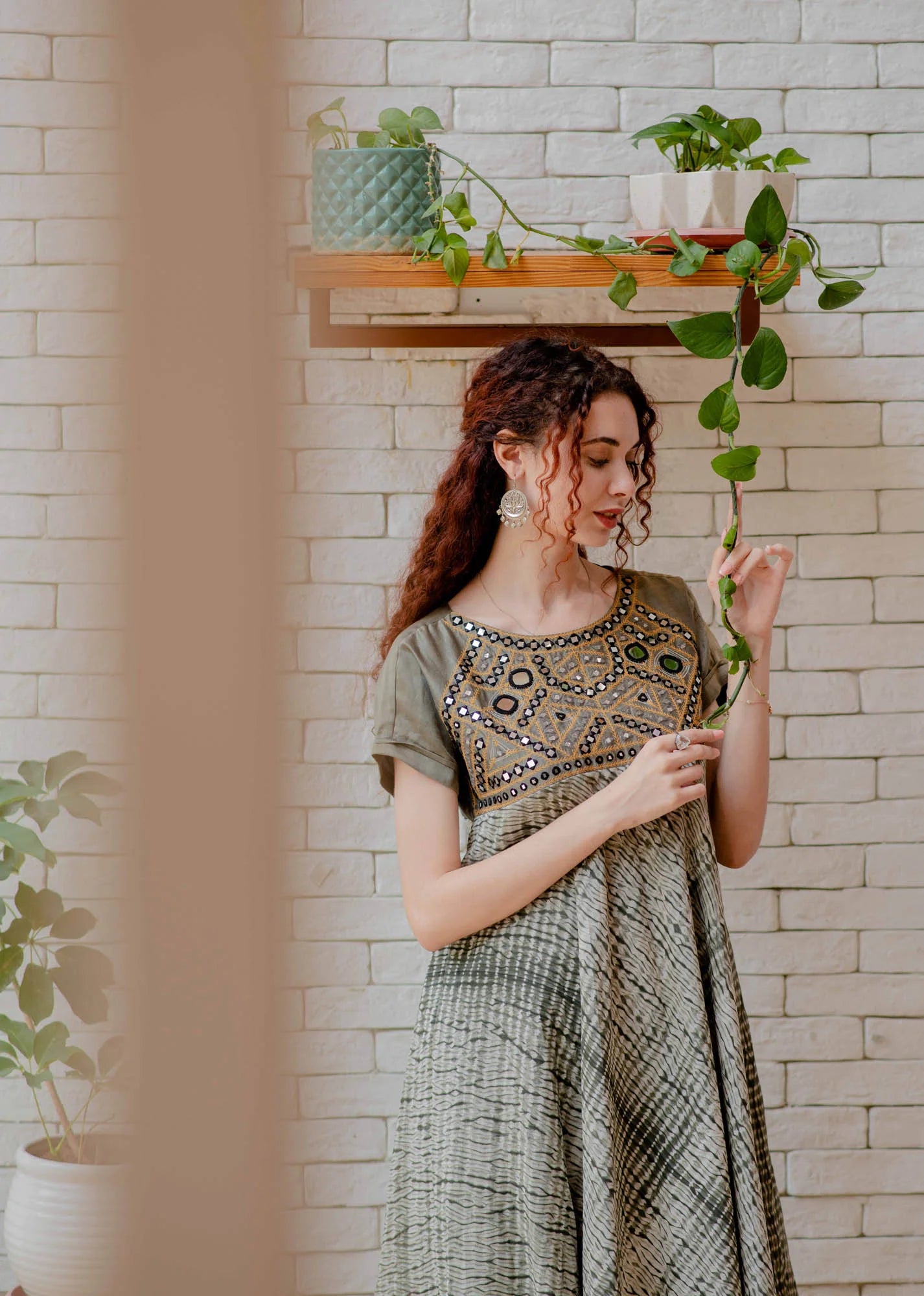 Women’s wear - Grey Shibori Mirror Embroidered Dress