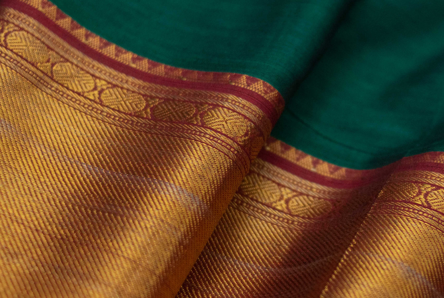 Saree - Narayanpet Green Cotton Saree with Golden Zari Border