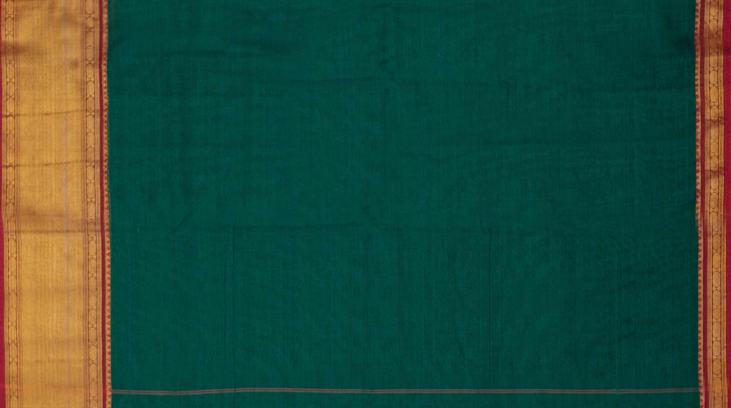 Saree - Narayanpet Green Cotton Saree with Golden Zari Border