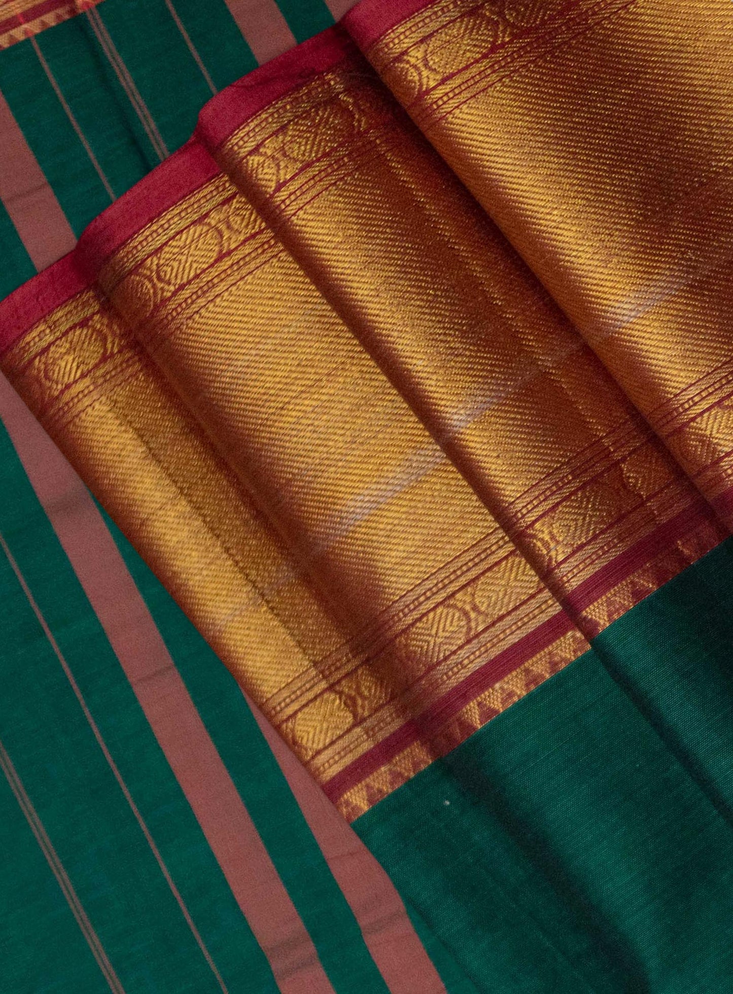 Saree - Narayanpet Green Cotton Saree with Golden Zari Border