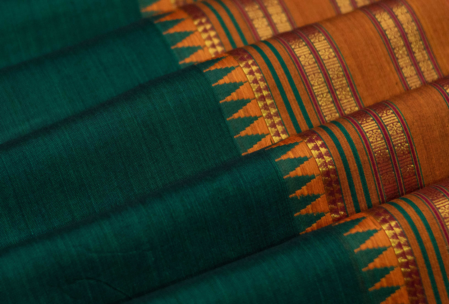 Saree - Narayanpet Green Cotton Saree with Golden Zari Border