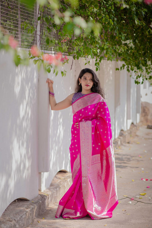 Saree - Rani Pink Pure Silk light-weight Kanchi Saree