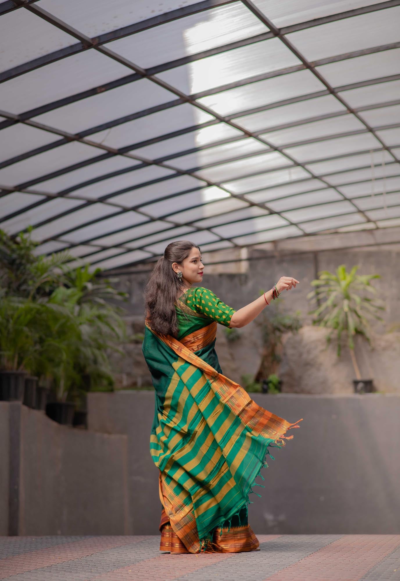 Saree - Narayanpet Green Cotton Saree with Golden Zari Border