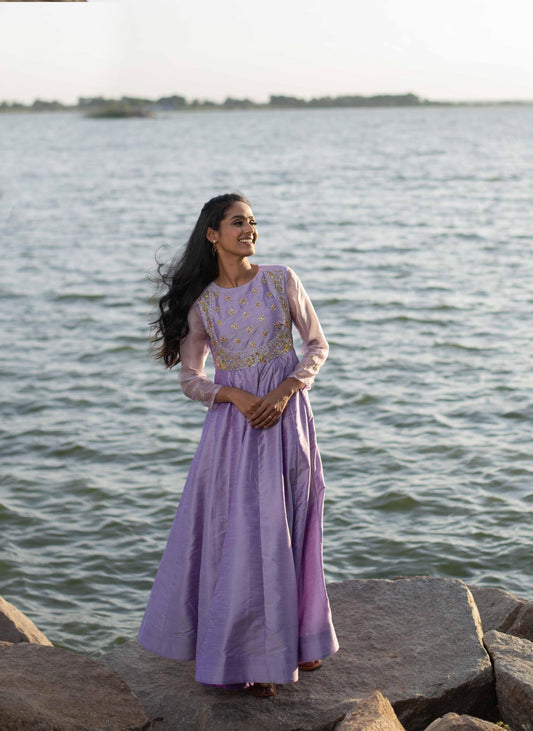 Hand Embroidered Lavender Dress