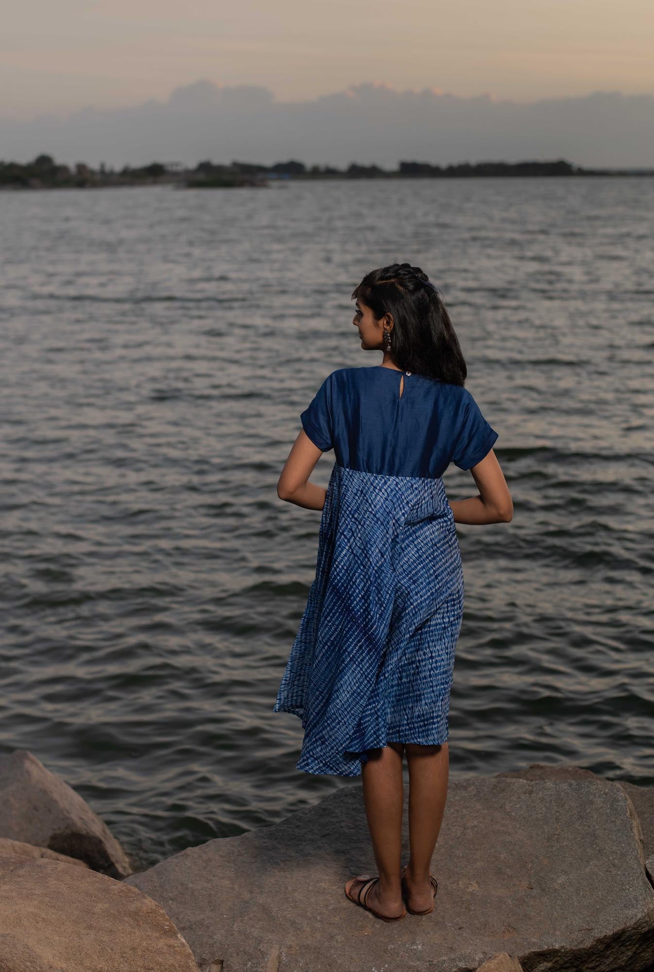 Blue Shibori Mirror Embroidered Dress
