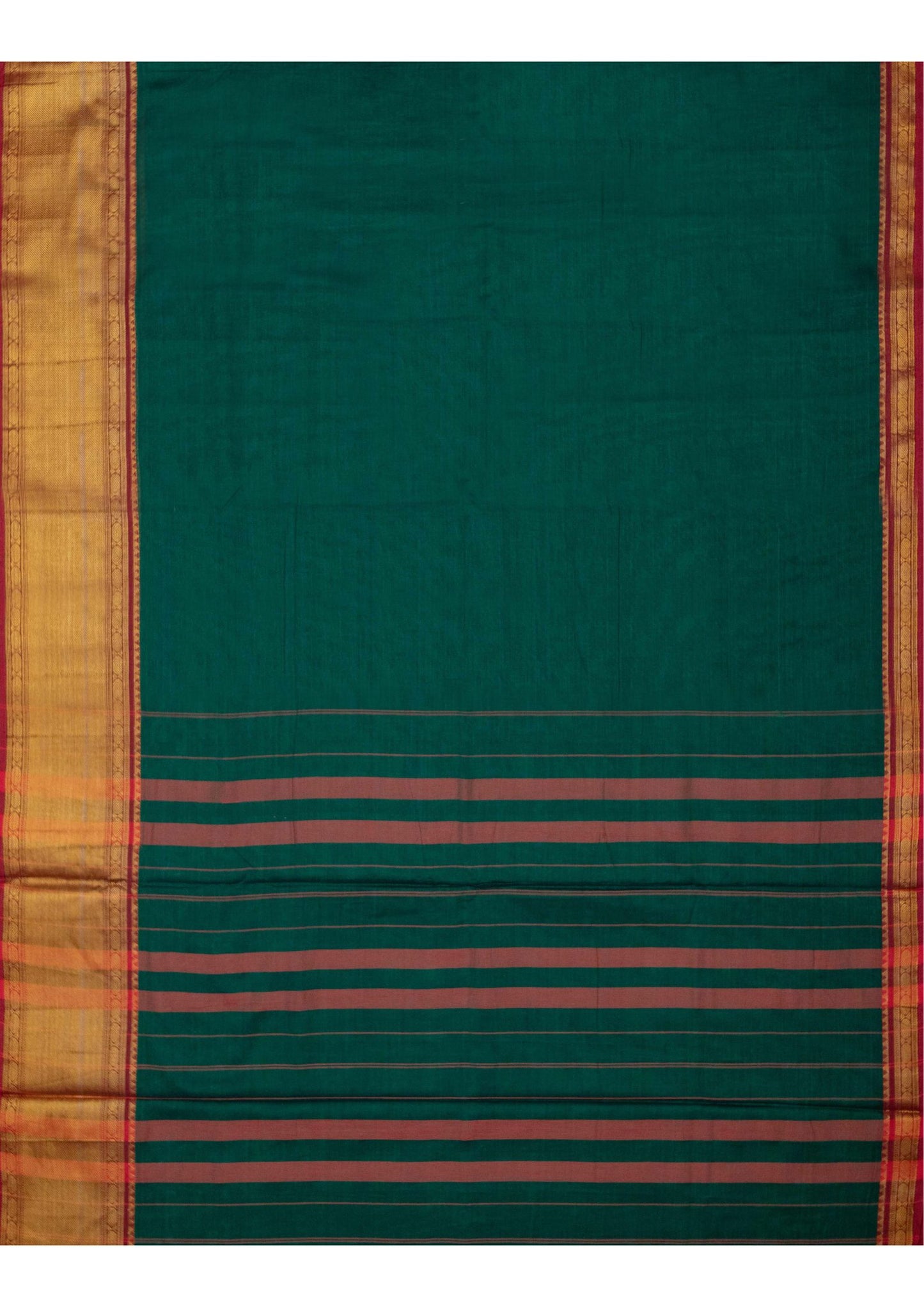 Saree - Narayanpet Green Cotton Saree with Golden Zari Border