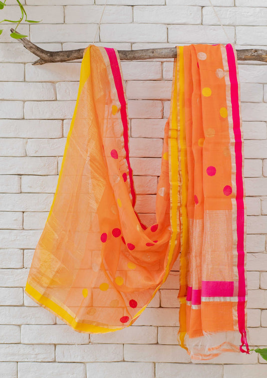 Hand Woven Chanderi Orange Dupatta