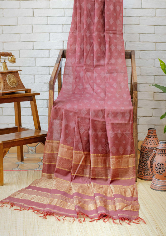 Saree - Handwoven Pure Tussar Soft Silk saree in brown