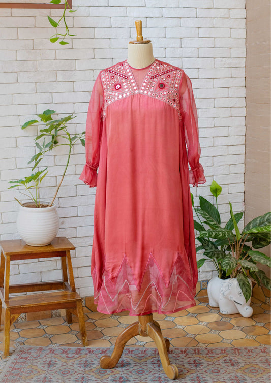 Women’s wear - Red Mirror Embroidered Organza Sleeves Dress