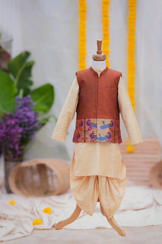 Boys paithani dhoti set with jacket 