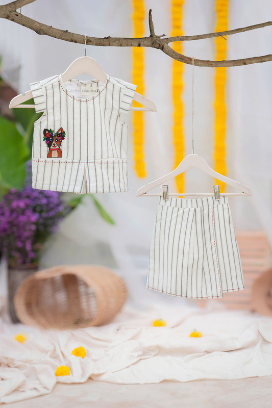 Kids girls Khadi co-ord set with embroidery