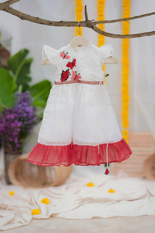 Kids girls Kota cotton white frock with embroidery