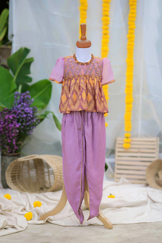 Kids girls crop top and pants in mustard & lavender