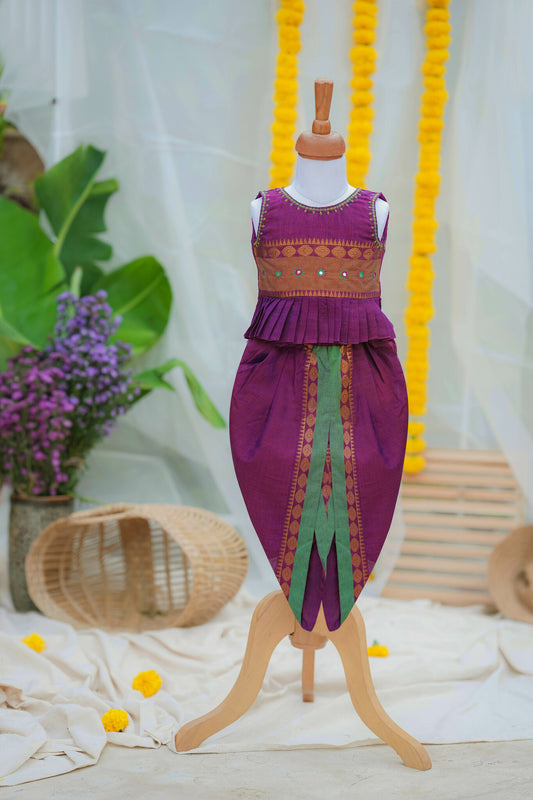 Kids girls sleeveless peplum top with dhoti pants in purple