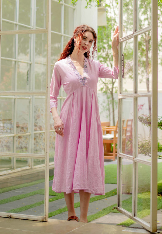 Women’s wear - Chic A line shimmer Embroidered Dress with Inner