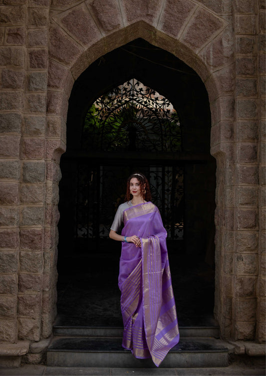 Saree - Pure Silk Handloom Kanchi Saree in Violet Colour